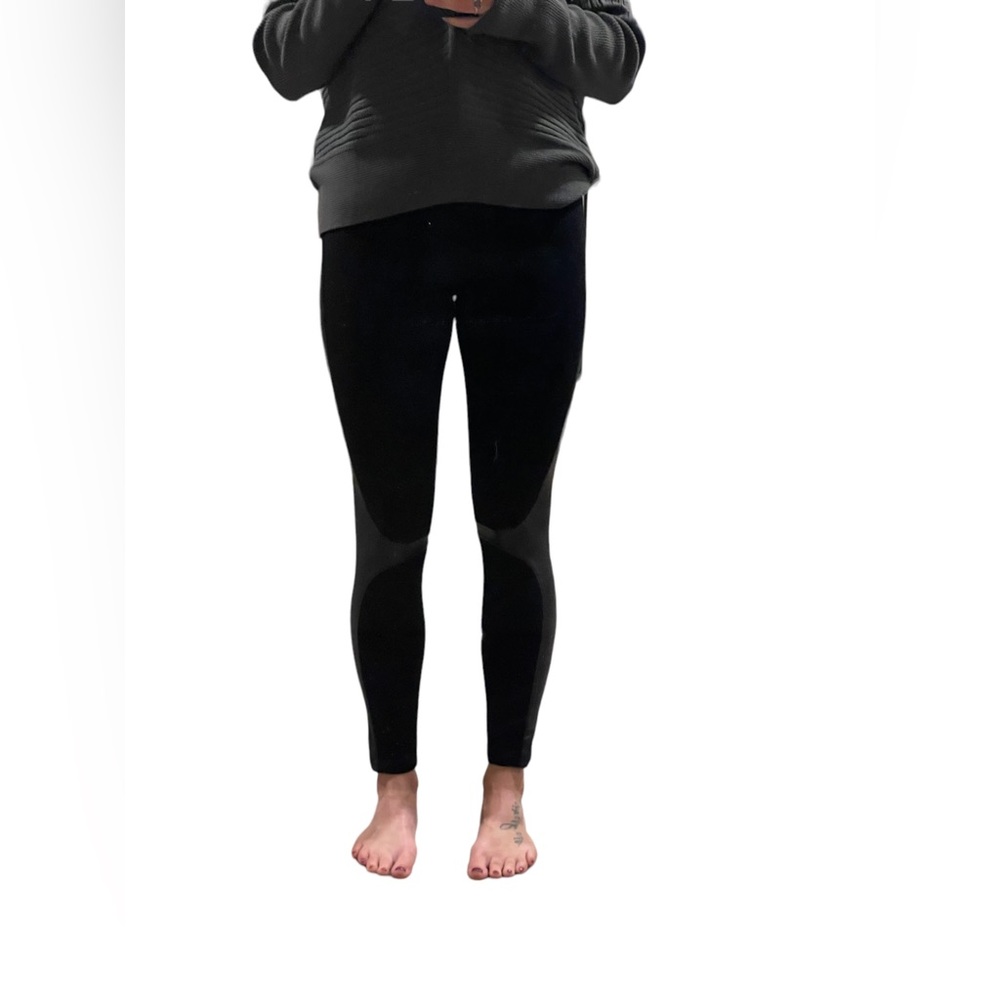 Parasuco Jeans Black Spandex Leggings with Faux Leather Trim | S |